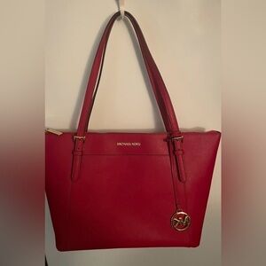Michael Kors Ciara Large Shoulder Scarlet Red Tote Bag Saffiano Leather